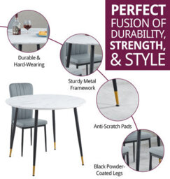 Hallowood Furniture Finley Small Round Dining Table In White Marble Finish With 4 Light Grey Faux Leather Chairs - thumbnail 2