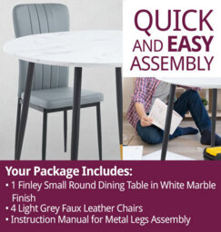 Hallowood Furniture Finley Small Round Dining Table In White Marble Finish With 4 Light Grey Faux Leather Chairs - thumbnail 7