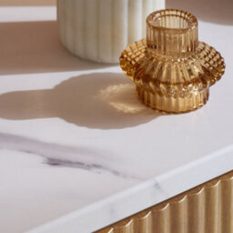 Birlea Kagu 2 Door Sideboard Fluted Ribbed Oak & Marble Effect - thumbnail 3