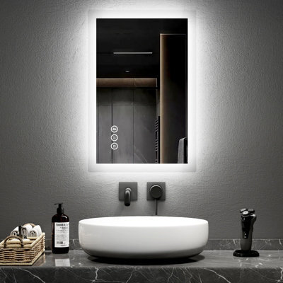 Emke Bluetooth Bathroom Mirror With Shaver Socket, 400X600mm Blue Atmosphere Light Mirror With 2 Color, Dimmable, Demister - image 1
