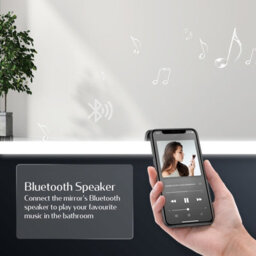 Emke Bluetooth Bathroom Mirror With Shaver Socket, 400X600mm Blue Atmosphere Light Mirror With 2 Color, Dimmable, Demister - thumbnail 6