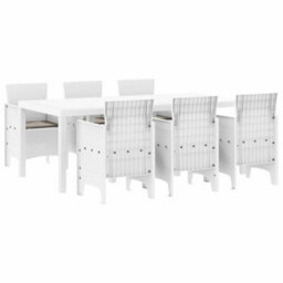 Berkfield Garden Dining Set 7 Pcs White Polt Rattan - thumbnail 2