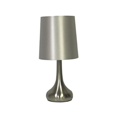 Navilux Modern Chrome Teardrop Touch Table Lamp Silver Faux Silk Shade 4-Stage Dimmable Silver Brushed Single Lamp Energy Class F - image 1