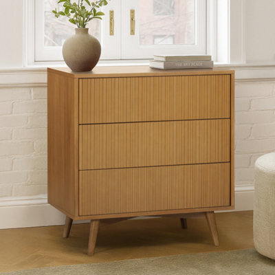 Teamson Home Tremolo Chest Of Drawers 3 Fluted Push-Open Drawer Bedroom Dresser, Natural - image 1