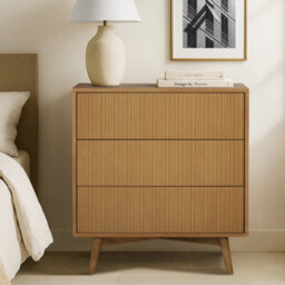 Teamson Home Tremolo Chest Of Drawers 3 Fluted Push-Open Drawer Bedroom Dresser, Natural - thumbnail 3
