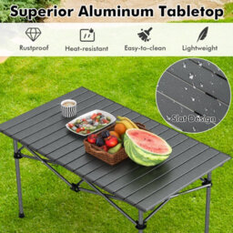 Costway Aluminum Folding Camping Table Roll Up Portable Picnic Table With Carrying Bag - thumbnail 5