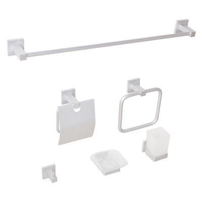 Beliani 6-Piece Bathroom Hardware Set Uvita With Towel Bars And Hooks Silver - image 1