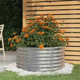 Berkfield Garden Planter Powder-Coated Steel 80X80X36 Cm Silver - thumbnail 1