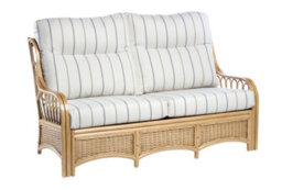 Desser Vale Light Oak Natural Rattan 3 Seater Conservatory Sofa Real Cane Indoor Sofa With Uk Sewn Cushions In Linen Taupe Fabric
