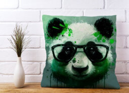 Warren Reed Designer Panda With Glasses, Green Splashart Cushions 45Cm X 45Cm - thumbnail 2