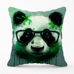 Warren Reed Designer Panda With Glasses, Green Splashart Cushions 45Cm X 45Cm - thumbnail 1