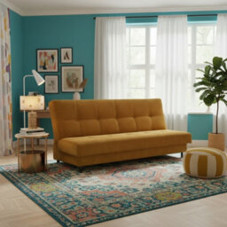 Enduro Xiv Sofa Bed With Sleeping Function Click Clack Mechanism Bedding Storage Wooden Frame 195X85X90Cm Mustard