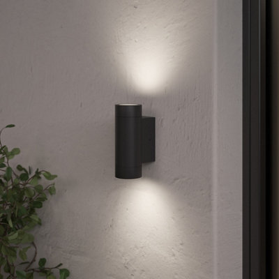 GoodHome Tongoa Fixed Matt Black Mains-Powered Outdoor Double Wall Light - image 1