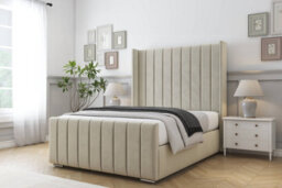 "Sloomy Melbourne Cream Plush Bed Frame With Mattress  With 50"" Upholstered Wingback Headboard 4' Small Double" - thumbnail 2
