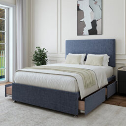 Bedmaster Midnight Blue Linen 4 Drawer Divan Base And Plain Headboard Small Double - thumbnail 2