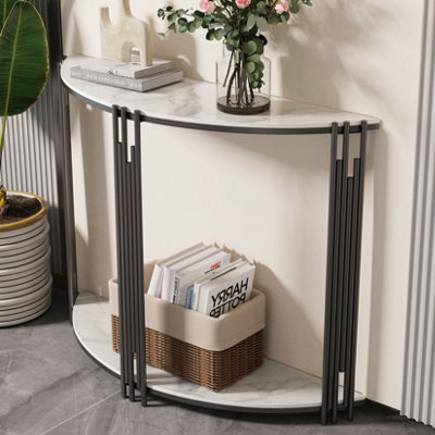 Fativo 100Cmw Modern Half Moon Round Console Table Dual Layer Marble Shelf Hallway Living Room - image 1