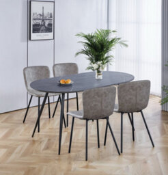 Hallowood Furniture Cullompton Large Oval Table (1.6M) With 4 Taupe Leather Effect Chairs