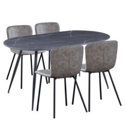 Hallowood Furniture Cullompton Large Oval Table (1.6M) With 4 Taupe Leather Effect Chairs - thumbnail 9