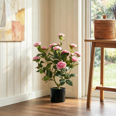 Homcom 65Cm Artificial Camellia Flower Plant With 116 Lush Leaves, Pink - image 1
