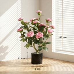 Homcom 65Cm Artificial Camellia Flower Plant With 116 Lush Leaves, Pink - thumbnail 3