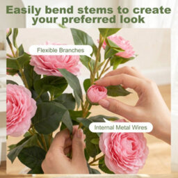 Homcom 65Cm Artificial Camellia Flower Plant With 116 Lush Leaves, Pink - thumbnail 6