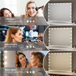 Fascinate Hollywood Vanity Mirror Xtra Large 80X60Cm 18 Dimmable Led Beauty Mirror Tempered Glass Wall Mount Tabletop White - thumbnail 4