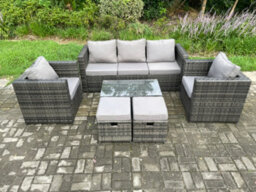 Fimous Outdoor Rattan Garden Furniture Set With 3 Seater Sofa Coffee Table 2 Armchairs 2 Small Footstool - thumbnail 2