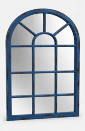 Deenz Arched Top Window Pane Style Wall Hanging Garden Mirror Blue Rustic Grid Plastic Framed Indoor And Outdoor Décor 69X34Cm - thumbnail 3