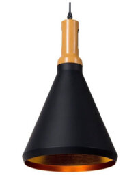 Wyld and Coco Nordic Glow Pendant Lamp - Matt Black Aluminium Cone With Warm Gold Inner, 24Cm, 189Cm Drop. - thumbnail 1