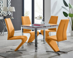 Furniturebox Uk Enna White Glass Extending Dining Table And 4 Mustard Willow Chairs - thumbnail 1