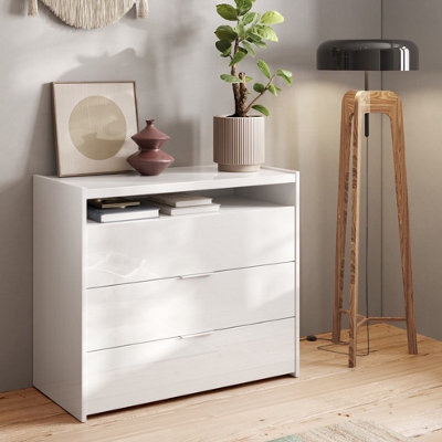 FurniComp LTD Furnicomp Dune 3 Drawer 110Cm Chest Of Drawers - White High Gloss - image 1