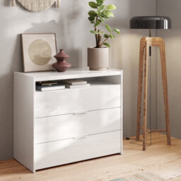 FurniComp LTD Furnicomp Dune 3 Drawer 110Cm Chest Of Drawers - White High Gloss - thumbnail 1