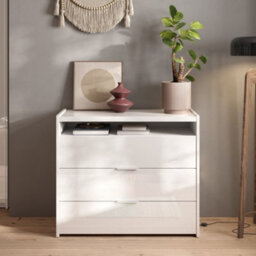 FurniComp LTD Furnicomp Dune 3 Drawer 110Cm Chest Of Drawers - White High Gloss - thumbnail 2