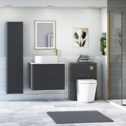Royal Bathrooms Avenza 600mm Matt Obsidian Black Wall Hung Bathroom Countertop Vanity Unit 2 Drawer With Peak Basin - thumbnail 4