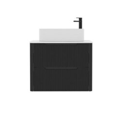 Royal Bathrooms Avenza 600mm Matt Obsidian Black Wall Hung Bathroom Countertop Vanity Unit 2 Drawer With Peak Basin - thumbnail 6