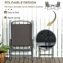 Outsunny Patio Bistro Set Folding Chairs & Coffee Table For Balcony, Brown - thumbnail 4