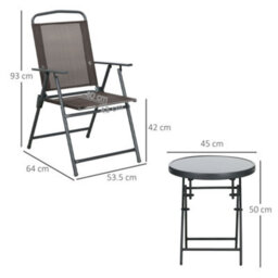Outsunny Patio Bistro Set Folding Chairs & Coffee Table For Balcony, Brown - thumbnail 3
