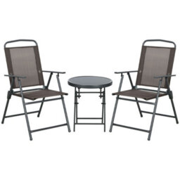 Outsunny Patio Bistro Set Folding Chairs & Coffee Table For Balcony, Brown - thumbnail 2