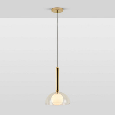 Houseof Clear Glass Dome With Frosted Glass Orb Soft Light Pendant Ceiling Light - Gold - image 1