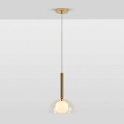 Houseof Clear Glass Dome With Frosted Glass Orb Soft Light Pendant Ceiling Light - Gold - thumbnail 1