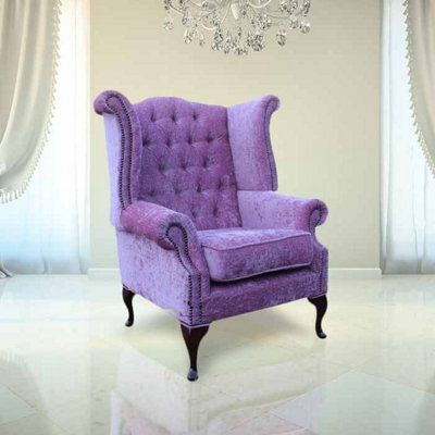 Chesterfield High Back Wing Chair Flamenco Crush Carnation Fabric In Queen Anne Style - image 1