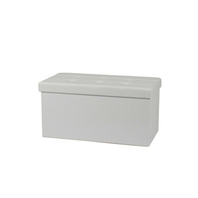 IHIDirect Foldable Faux Leather Storage Box Ottoman Cube 76Cmx38Cm For Bedroom, Living Room, Hallway - White
