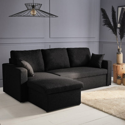 Sweeek - 3-Seater Reversible Corner Sofa Bed With Storage Ida Black 219X84X68 Cm - image 1