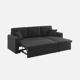 Sweeek - 3-Seater Reversible Corner Sofa Bed With Storage Ida Black 219X84X68 Cm - thumbnail 9