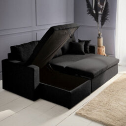 Sweeek - 3-Seater Reversible Corner Sofa Bed With Storage Ida Black 219X84X68 Cm - thumbnail 3