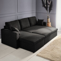 Sweeek - 3-Seater Reversible Corner Sofa Bed With Storage Ida Black 219X84X68 Cm - thumbnail 2