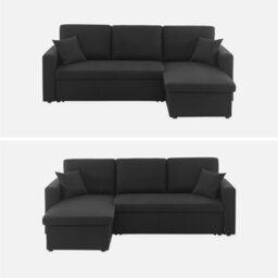 Sweeek - 3-Seater Reversible Corner Sofa Bed With Storage Ida Black 219X84X68 Cm - thumbnail 6