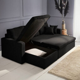 Sweeek - 3-Seater Reversible Corner Sofa Bed With Storage Ida Black 219X84X68 Cm - thumbnail 4