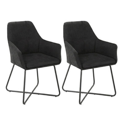 Evre Black Fabric Dining Chairs Set Of 2 Upholstered Chairs With Arms & Metal Legs - image 1