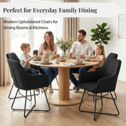 Evre Black Fabric Dining Chairs Set Of 2 Upholstered Chairs With Arms & Metal Legs - thumbnail 7